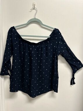 Women's Navy Polka Dot Off-Shoulder Top